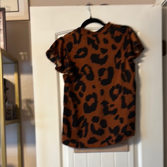 Magnolia Ruffled Brown Mandarin Collar Blouse - Picture 5 of 6